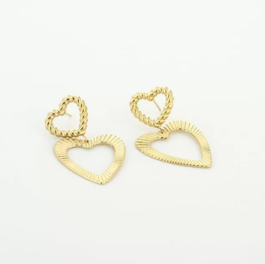 Oorbel dubbel hart gold