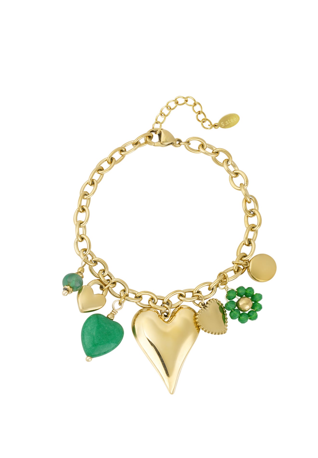 Armband green hearts bedel