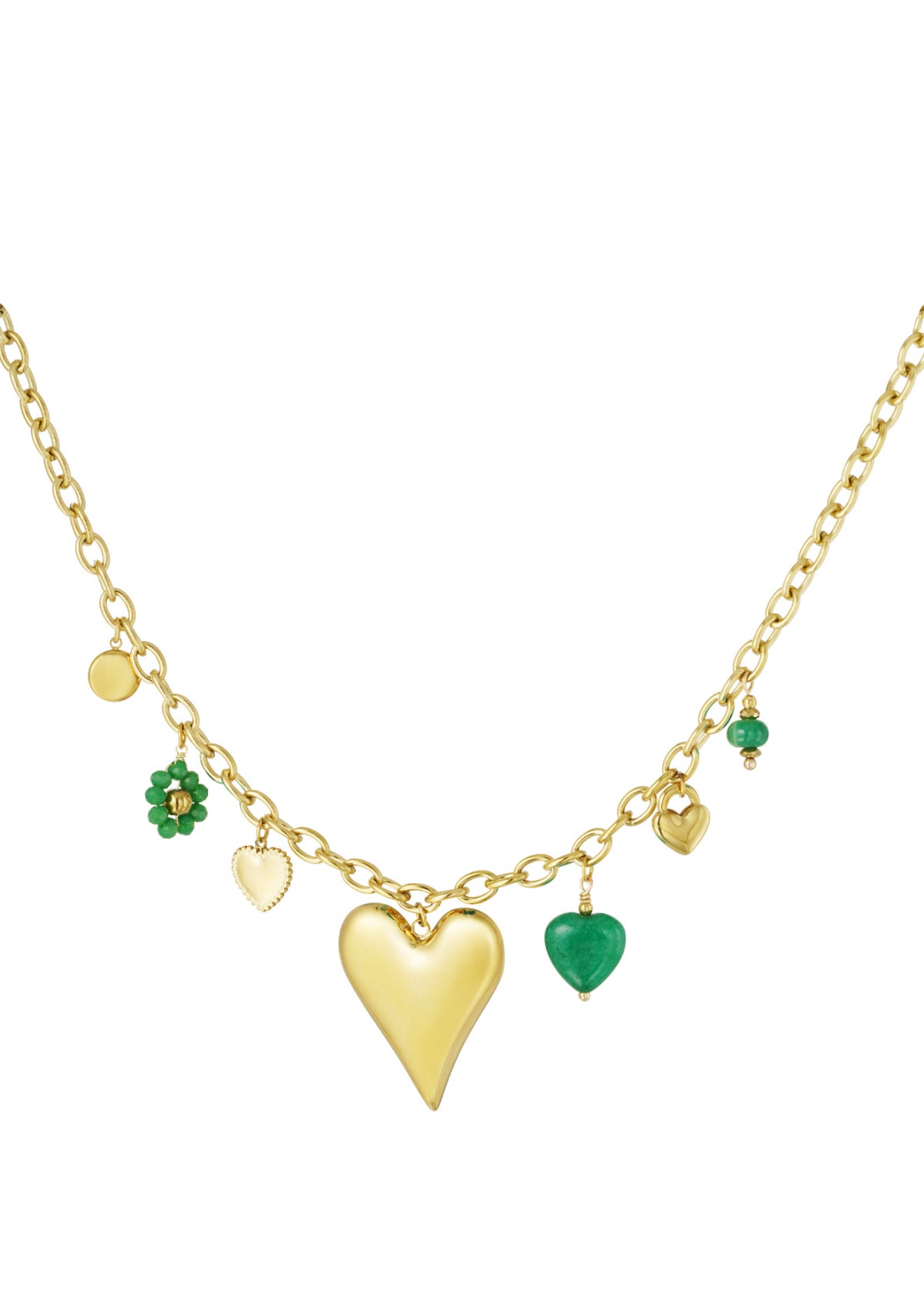 Ketting heart green bedel gold