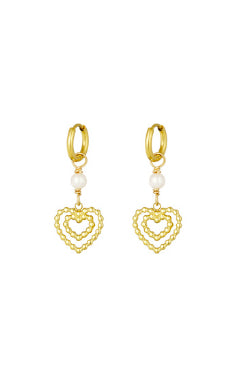 Oorbellen parel hart gold